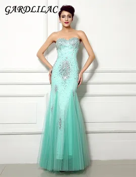 

Gardlilac Tulle Sleeveless Mermaid evening Dress Sweetheart Beading Formal party Dress Green Evening dress
