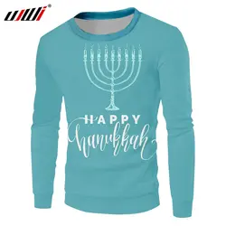 UJWI мужской новый список толстовка из полиэстера 3D печатных свеча Лидер продаж мужской свободный негабаритный Hanukkah пуловер