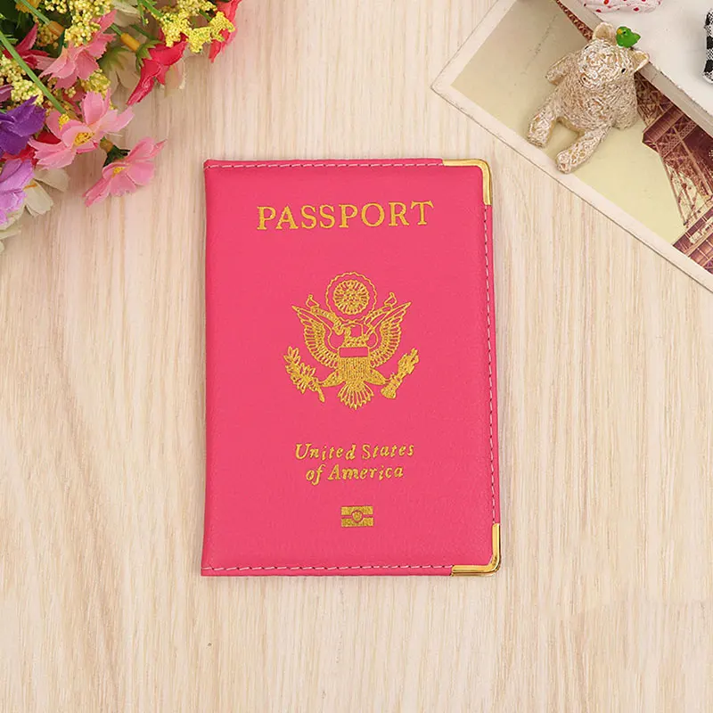 Чехол для паспорта из искусственной кожи для путешествий, США, Женский чехол для паспорта США, американский чехол для паспорта для американских девушек и мужчин, чехол для паспорта, кошелек - Цвет: Rose