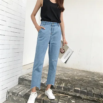 

Fashion Jeans Woman Loose Wide Leg Pants Tassel Low Waist Boyfriend Ripped jeans for women Vintage Denim Pants femme