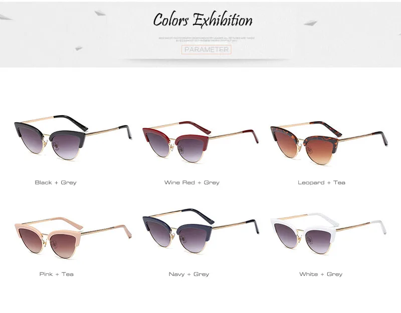 SHAUNA, Ретро стиль, половинная оправа, женские солнцезащитные очки кошачий глаз, модные градиентные солнцезащитные очки, UV400