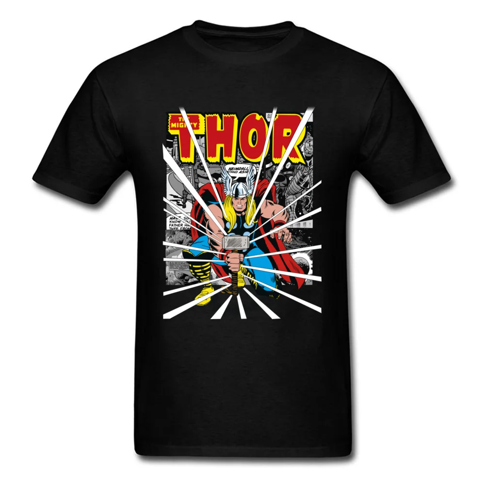 Men T Shirt Thors Mighty Hammer Tshirt Marvel Tops Black Tee 80s Comic T shirt 100 Cotton