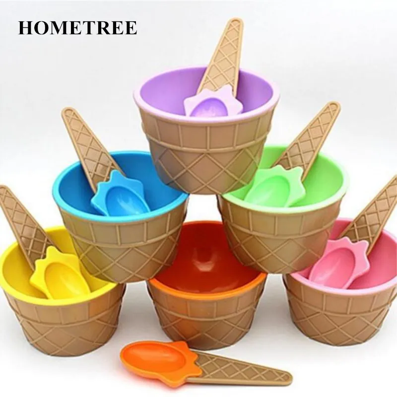 

HOMETREE 5 Colors Children Plastic Ice Cream Bowls Spoons Set Durable Ice Cream Tools Kid Couples Gifts Lovely Dessert Bowl H523
