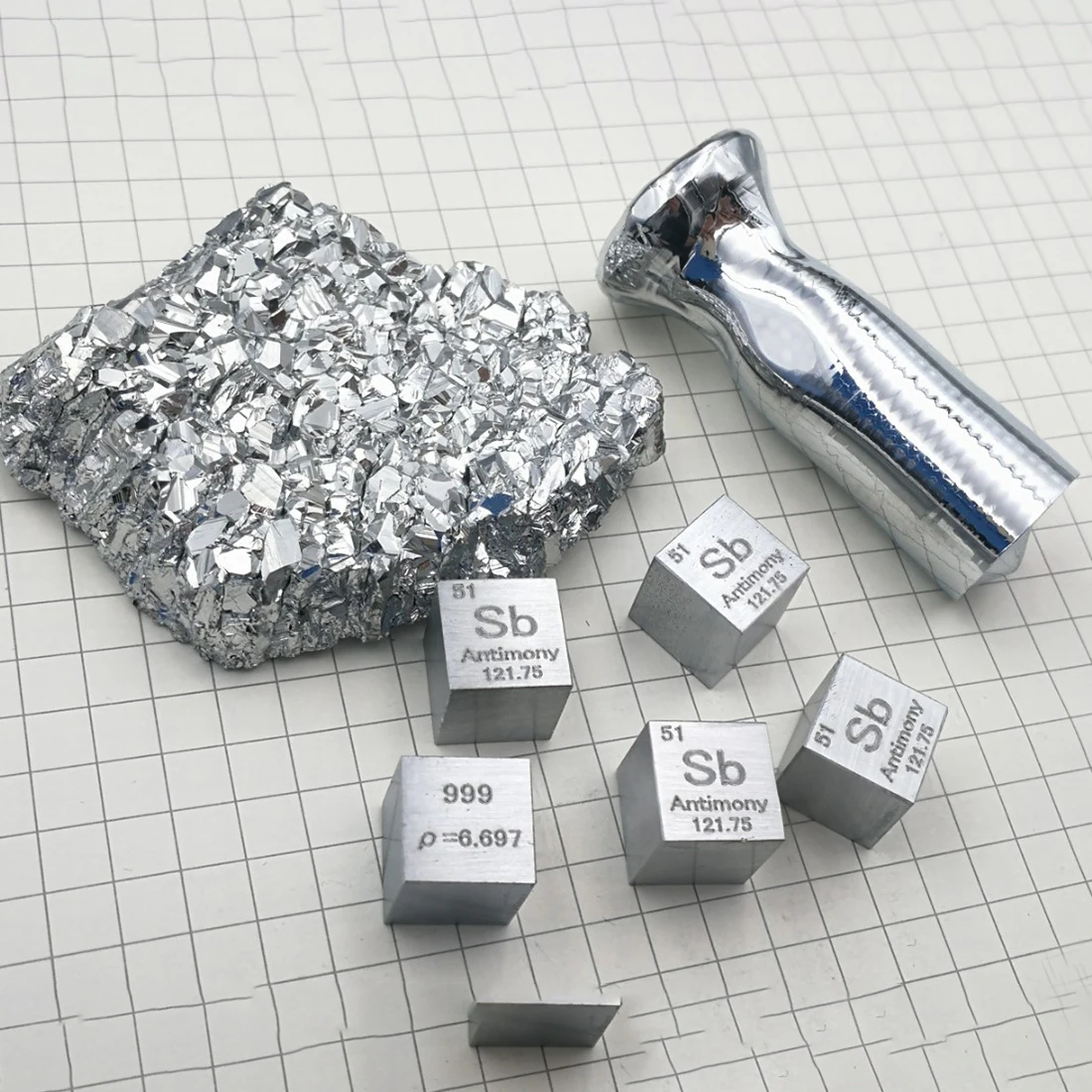  10 x 10 x 10mm Wiredrawing Antimony Cube Periodic Table Of Elements Cube for Lab Study Education Co