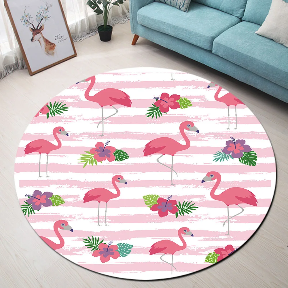 

Flamingo Hibiscus Round Rugs Striped Carpets for Kids Baby Home Living Room Memory Foam Bedroom Hallway WC Floor Door Bath Mats
