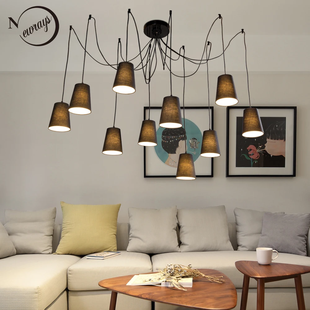 Современный Большой Черный/Белый Паук Плетеный подвесной светильник DIY 10 головок
