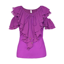 Осенняя Женская сплошной цвет оборки тонкая футболка без бретелек с коротким рукавом