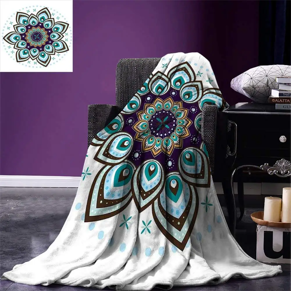 

Mandala Throw Boho Lotus Flower Stylized Microcosm Motif Unique Retro Spiritual Theme Warm Microfiber Blanket