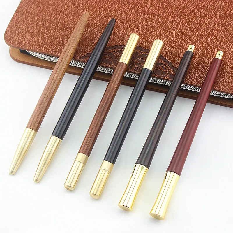 

Rollerball Pens Gift 6pc/lot Metal Wooden Smooth Writing Medium Point 0.5mm Black Ink Refill Ballpoint Pens Office Supplies