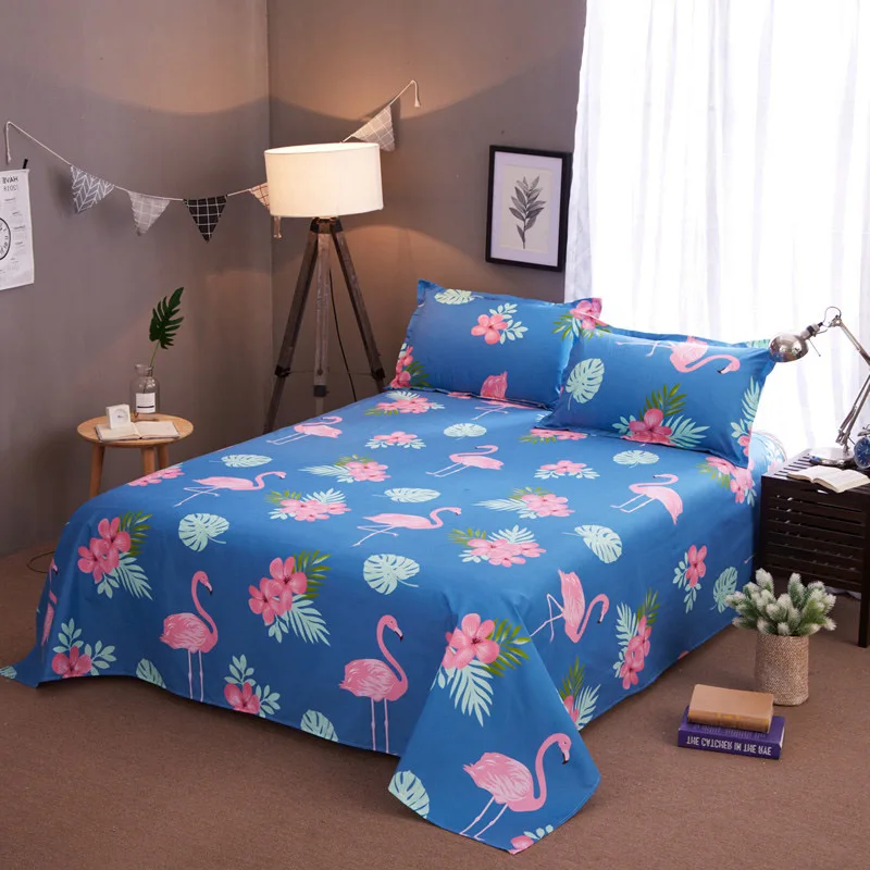 Polyester Flower Plant Printted Bed Sheets Queen Flat Sheet Set King