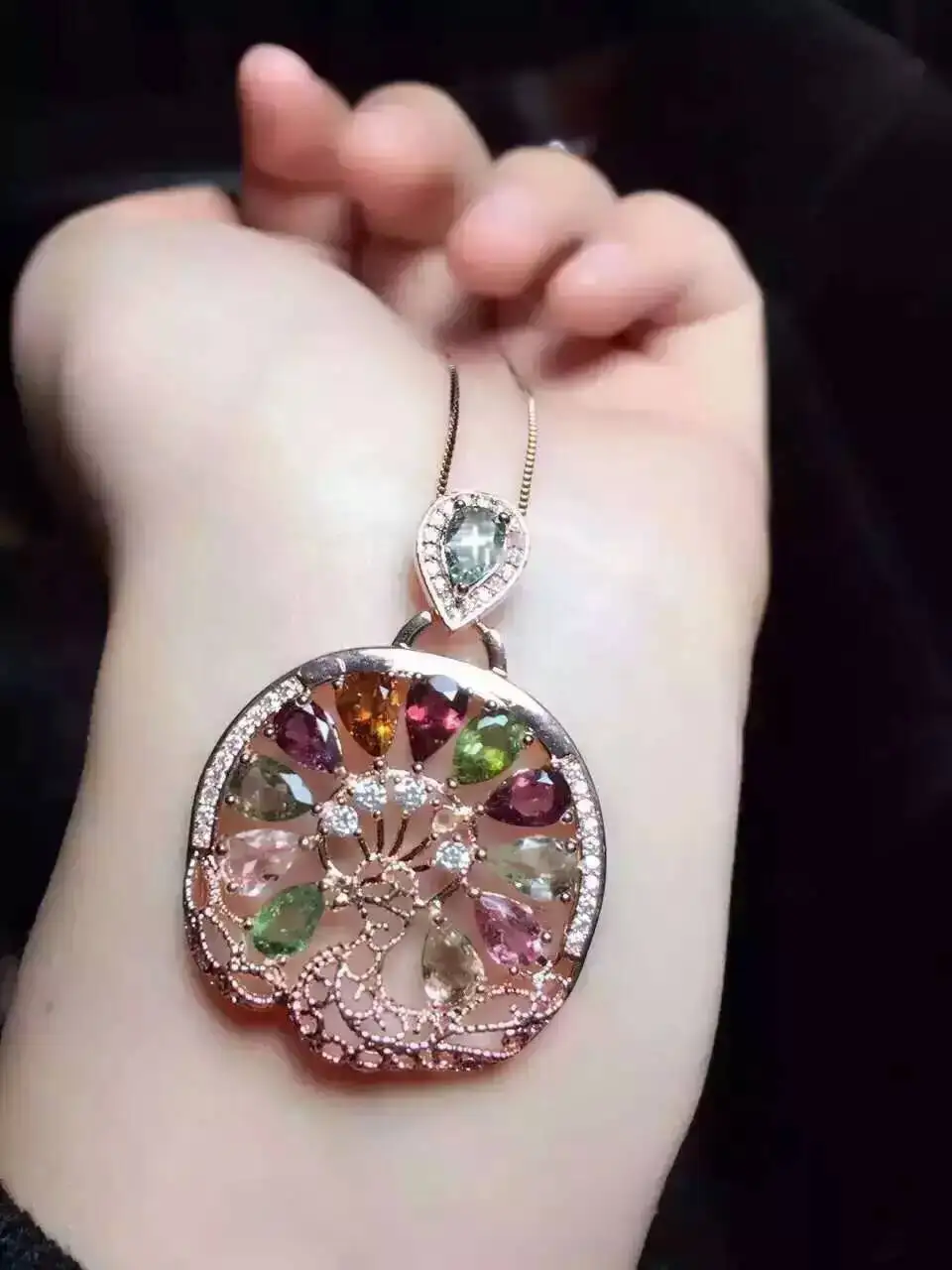 natural tourmaline pendant 925 Sterling silver Natural gemstone Pendant