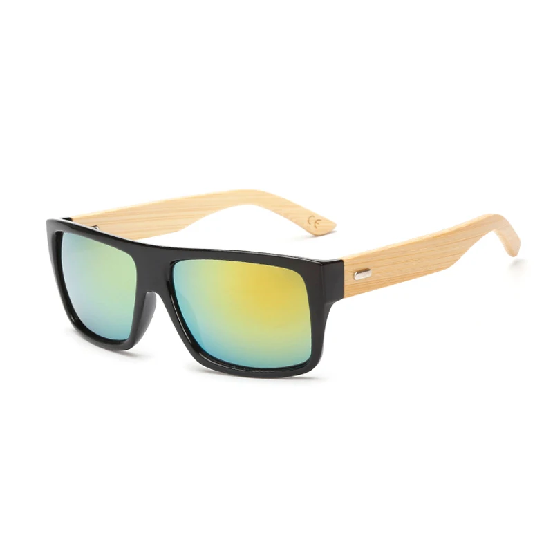 Оригинальные деревянные бамбуковые солнцезащитные очки для мужчин и женщин, зеркальные UV400 Солнцезащитные очки из натурального дерева, золотисто-синие уличные очки, мужские солнцезащитные очки - Цвет линз: KP1523 C5 Gold