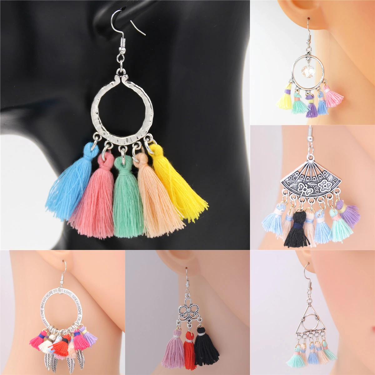

1pair New Arrivals Silver Charms With Colorful Tassel Earring For Women Fan Shaped With Feather Gift Jewelry