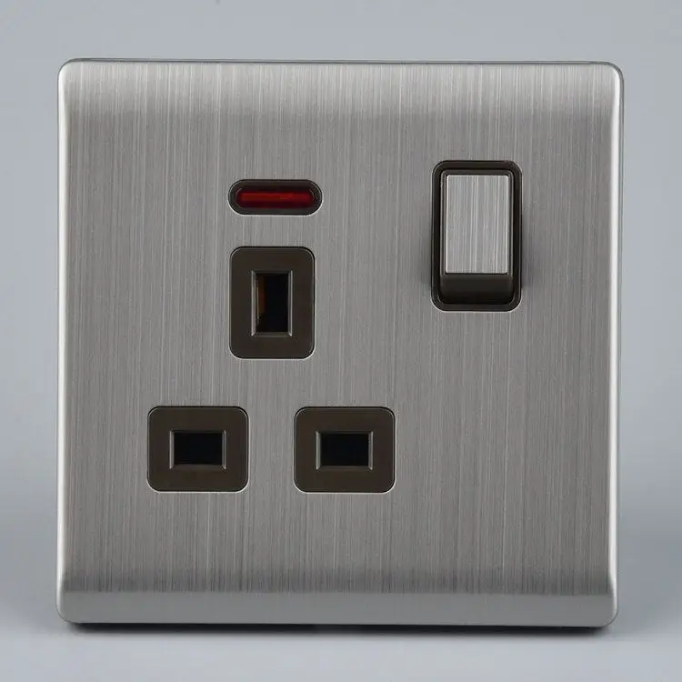 Brushed Chrome Sockets And Switches 1/2 Gang Wall Socket Switch Plug Stainless Steel Brushed Chrome Finish