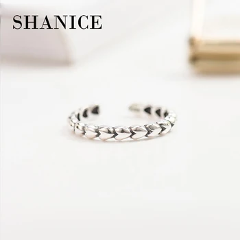 

SHANICE Vintage Jewelry 100% 925 Sterling Silver Ring Stylish Heart Open Rings For Woman Girl Open Rings Bague Femme