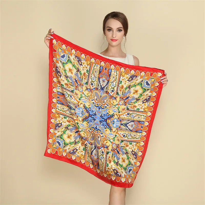 100 silk scarves women crepe stain silk square scarf designer printed