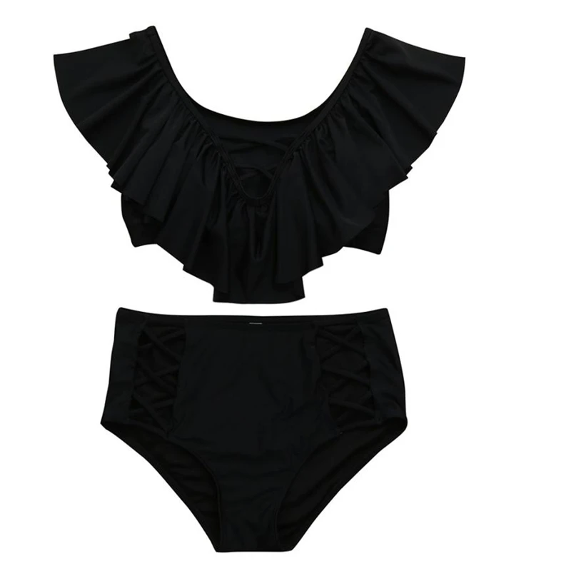  Two Piece Plus Size Swimwear Women Printed Bathing Ruffle Swimsuit Beachwear10