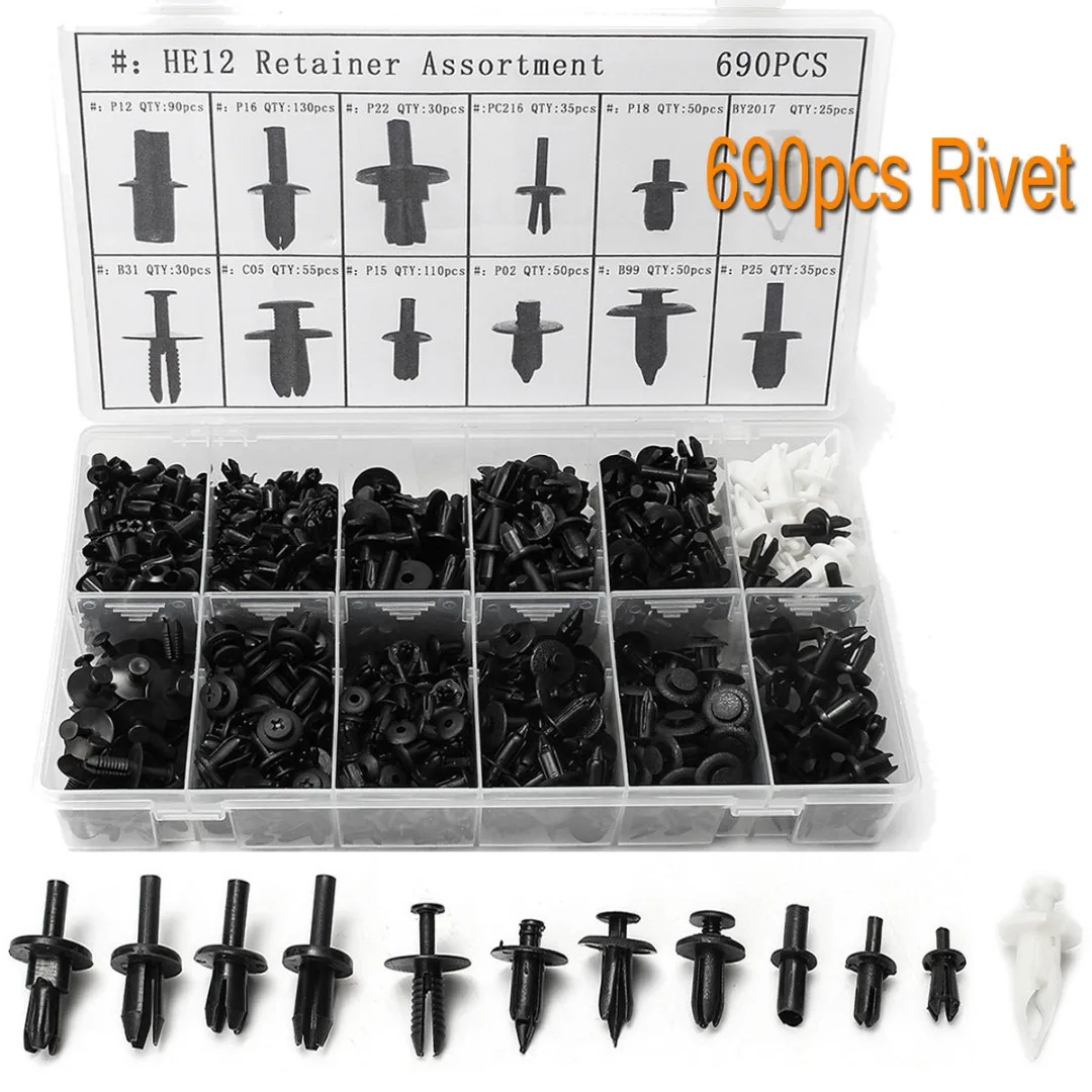 JX-LCLYL 690Pcs Plastic Car Push Pin Rivet Trim Fasteners Clips Panel Moulding Kit