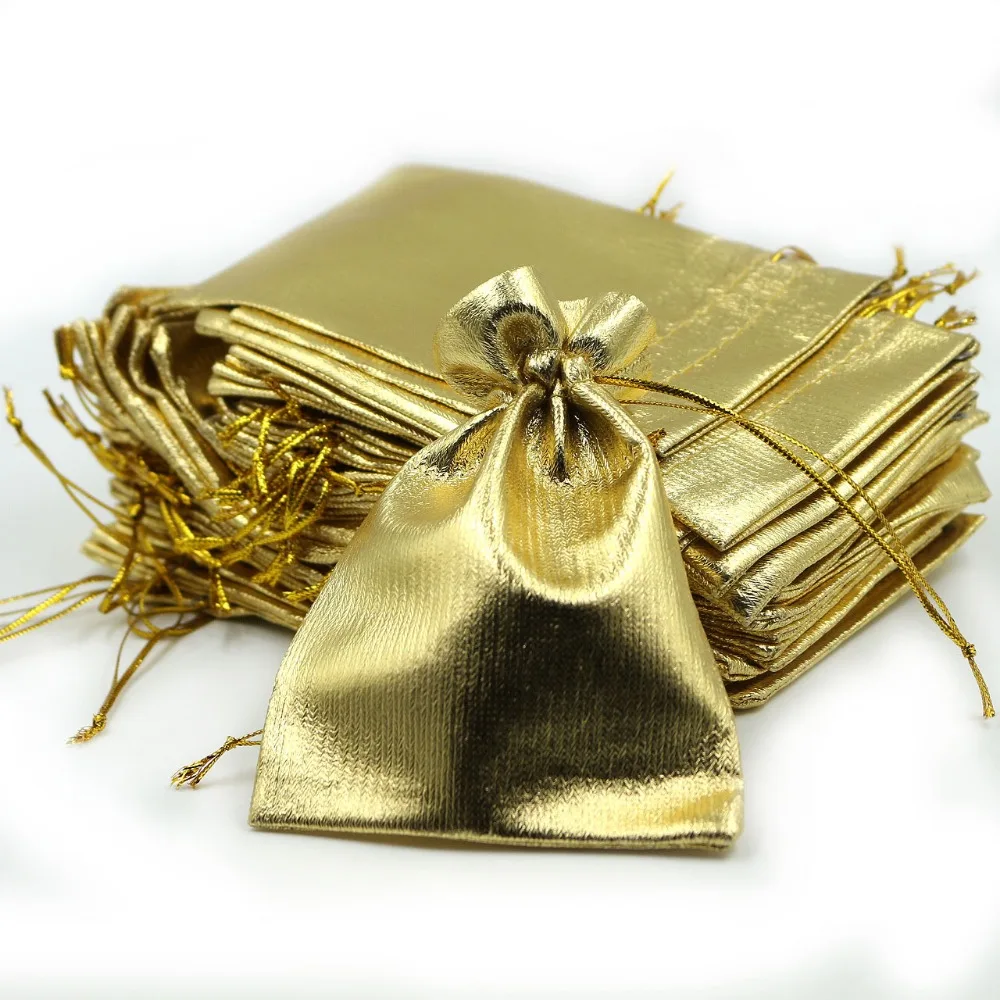 

100pcs/lotx 7X9 cm Satin Gift Bags organza Candy Jewelry Bag Packing With Drawstring-Shiny gold