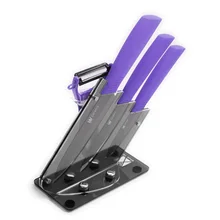 XYJ Marke Gute Qualität Schäl Zoll-dienstprogramm Slicing Keramikmesser 3 stücke Set Mit schäler Und Schwarz Acryl Küchenmesser Ständer Block