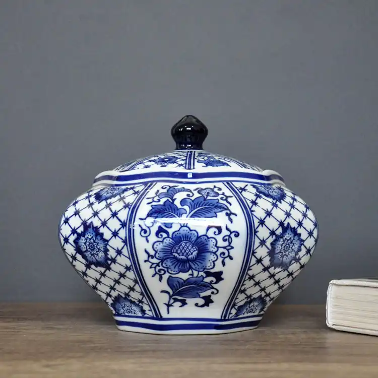 Blue And White Porcelain With Octagonal Canister Blue Background Jingdezhen Ceramic Storage Tank Decorative Tea Pots Snack Ca Aliexpress