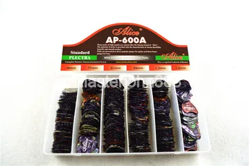 

600pcs Alice Fantail 0.96mm Colorful Pearl Celluloid Electric/Acoustic Guitar Picks Plastic Box Wholesale