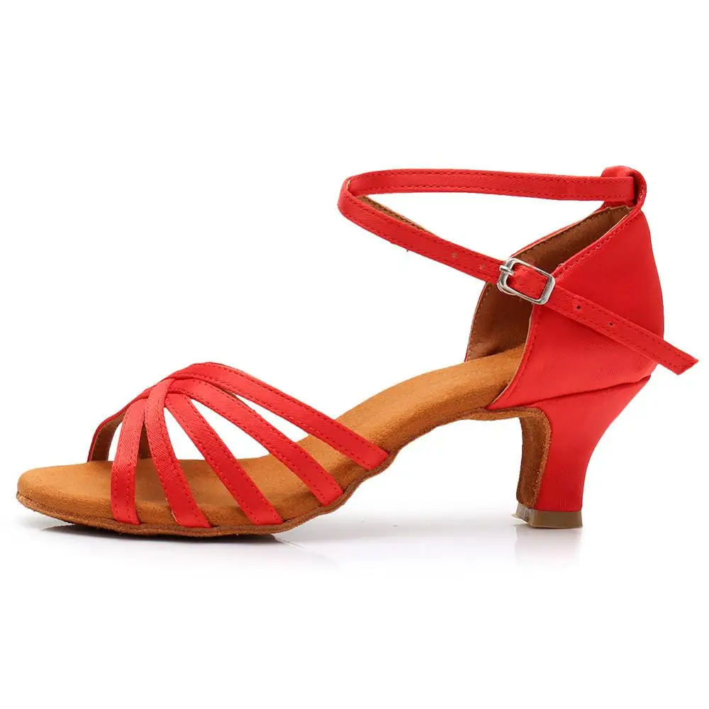 Бальные новые профессиональные латинские танцевальные туфли для женщин/девушек/дам Танго и сальса высокий каблук крытый танцы атлас/ПУ белый красный - Цвет: Red 5cm