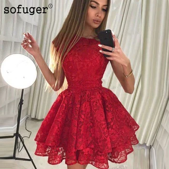 

Red Scoop A Line Lace Pleat Short Homecoming Party Dress Evening Dress Prom Vestidos De Fiesta Formal Special Occasion