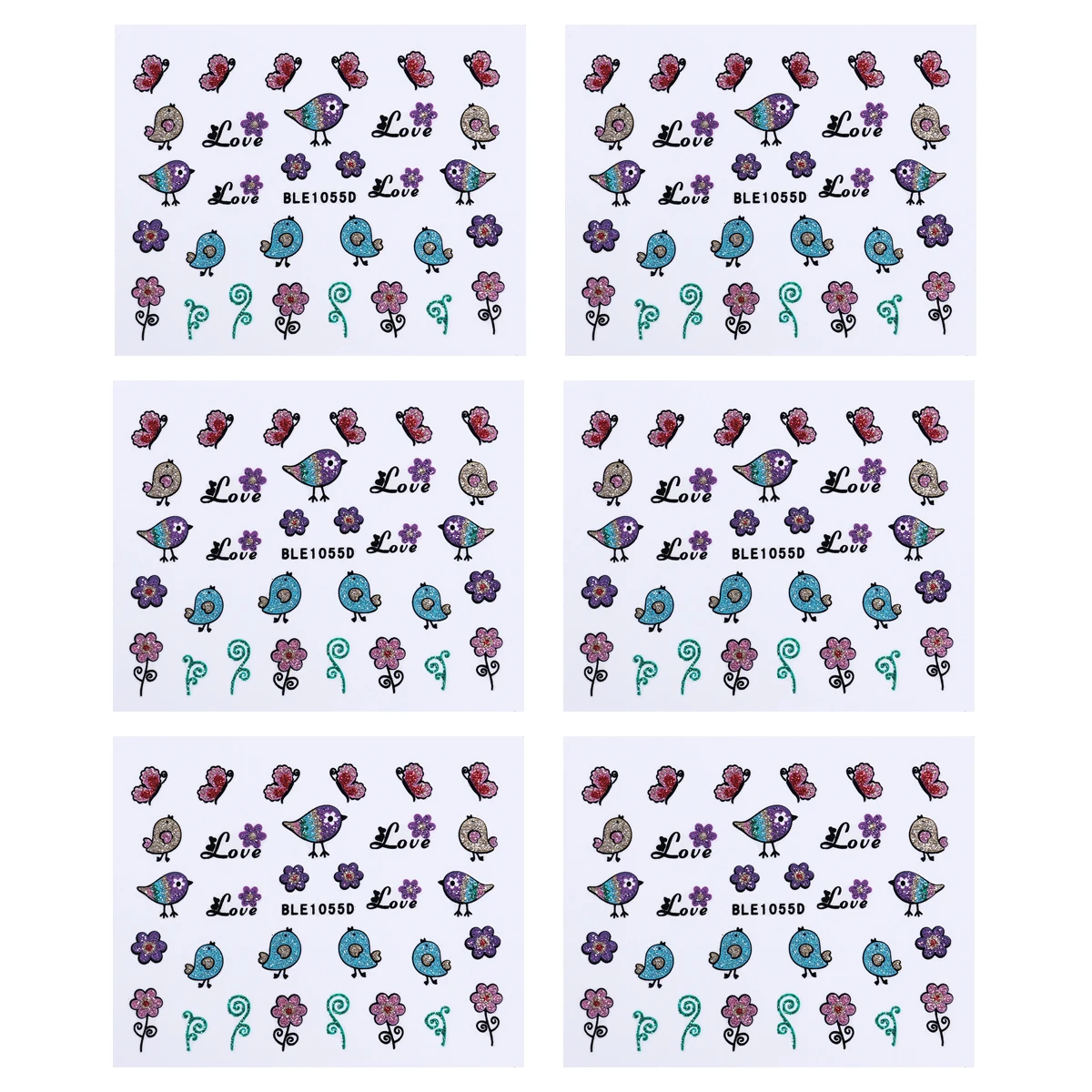 

6 Sheets 3D Design Easter Chicken Butterfly Glitter Powder Nail Art Stickers DIY Decoration Nail Decals Craft Nail Stencils Tips Set for Easter (BLE1055D)
