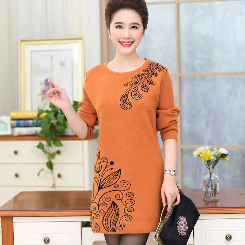 

Middle-Aged Woman Knit Pullover Sweater Plus Size 5XL Thick Sweater Women Loose Casual Print Sweaters Female R915
