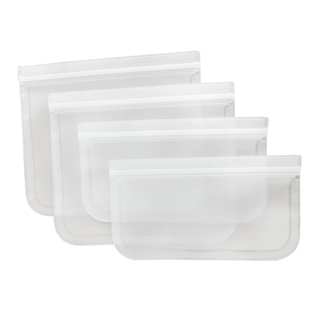 

4PCS/Set Transparent Kitchen Flat Snacks Food Storage Fruit Container Freezer Fresh Bag Packaging Sealed Reusable Leakproof