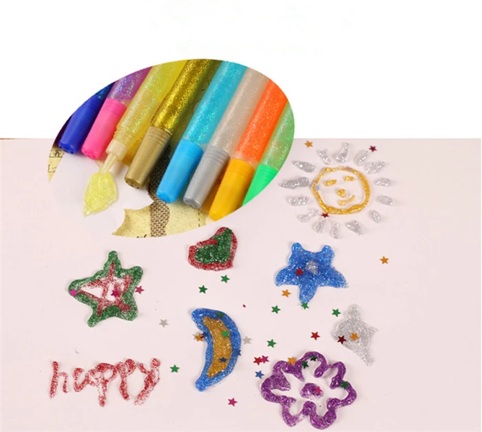 12 шт цветной Блестящий порошковый клей для детской бумаги для рисования чехол для телефона DIY детская художественная живопись супер жидкий гель-клей для ногтей ручка