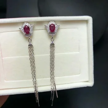 

shilovem 925 natural Natural Ruby drop Earrings fine Jewelry trendy plant women party 2018 new gift be040601agh