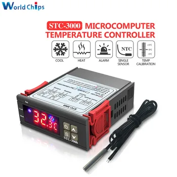 

Microcomputer Temperature Controller STC-3000 DC 12V 24V AC 110V-220V with Heating Cooling Sensor Digital LED Thermostat Control