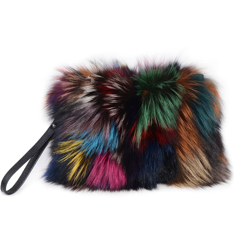 

Patchwork Red Fox Fur Handbags Women Metal Handbag Rex Bag Backpack Party Purse