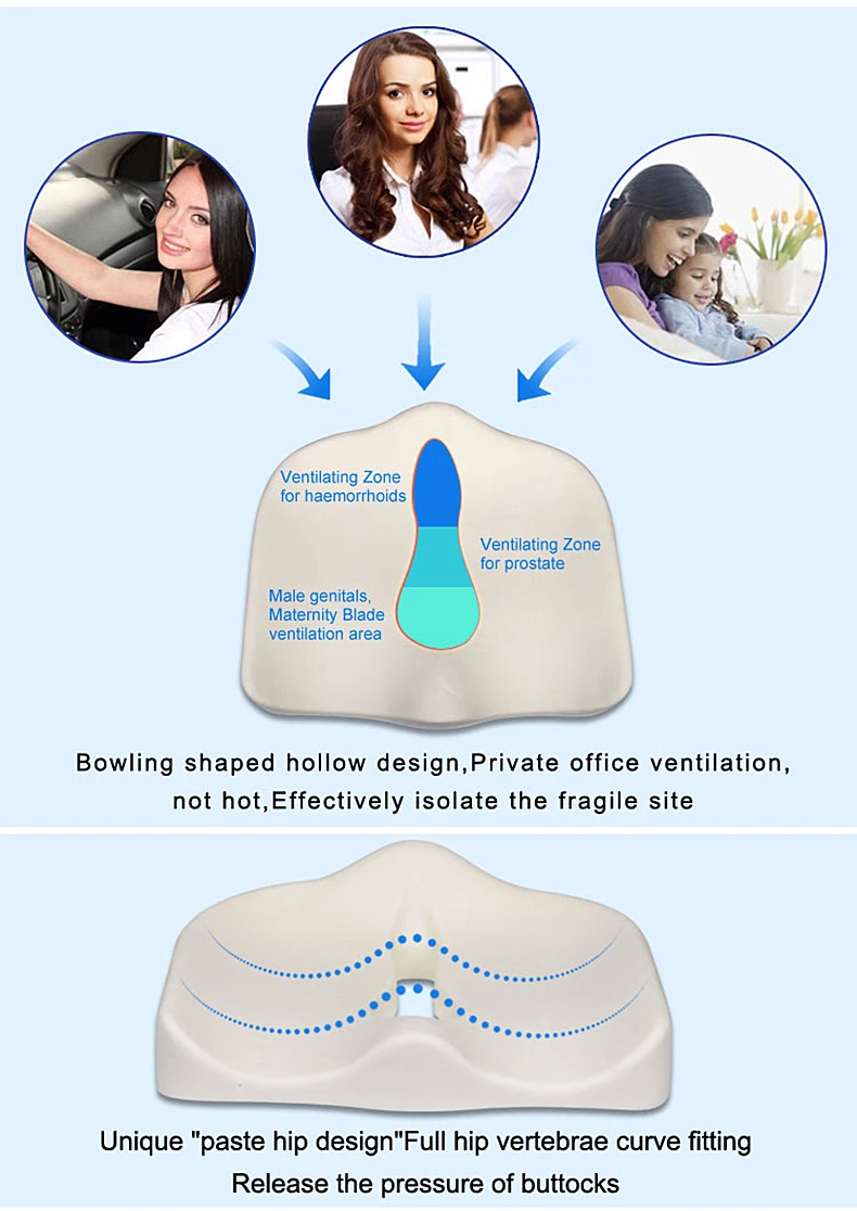 Coccyx Memory Foam Chair Orthopedic Pillow Office Seat Pad Hemorrhoid Treat Car Seat Big Cushion Almohada-i (19)