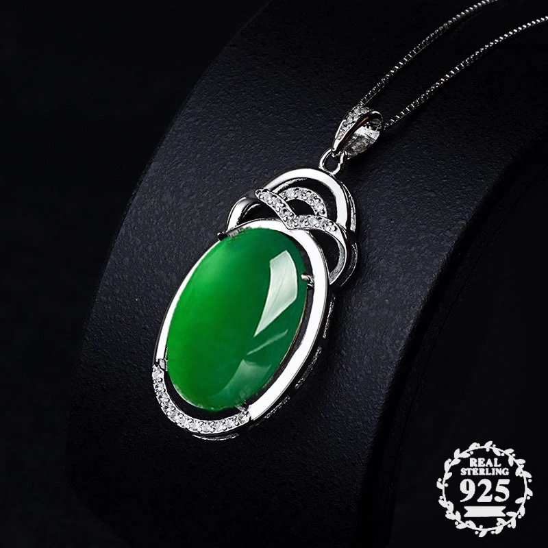 

NOT FAKE S925 Sterling Silver Emerald jade Pedants Artisan Myanmar Antique For necklace Chalcedony Green