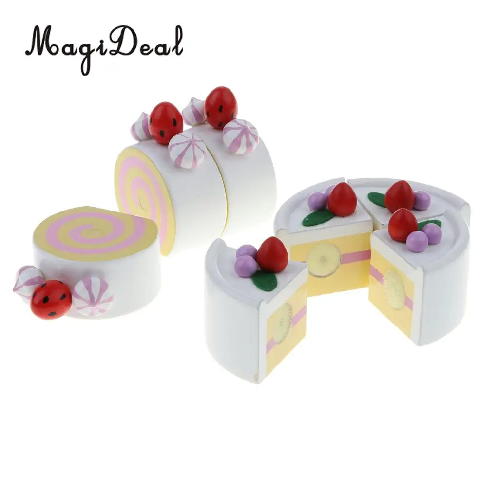 Simulation Wooden Bithday/ Strawberry Cake Kids Food Pretend Cutting Toy Girls Birthday Gift
