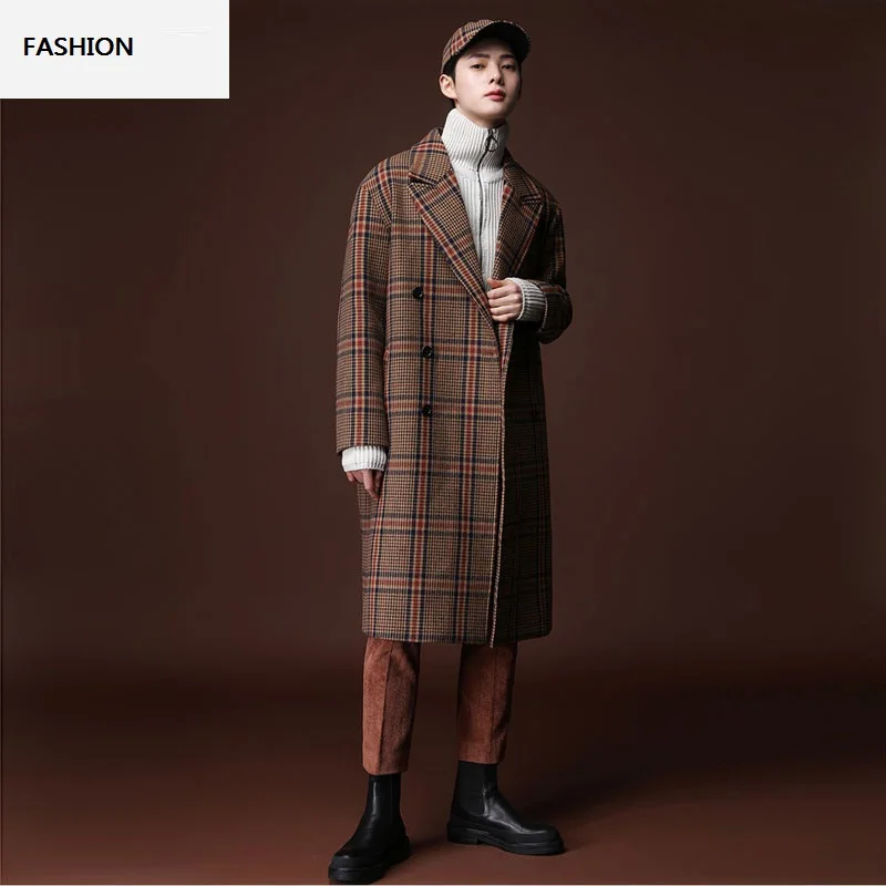 

Men's Wool Jacket Winter High Quality Woolen Coats Male Blends Casual Long Jacket Men Striped Fashion Overcoat 2019 NEW XXXL XXL