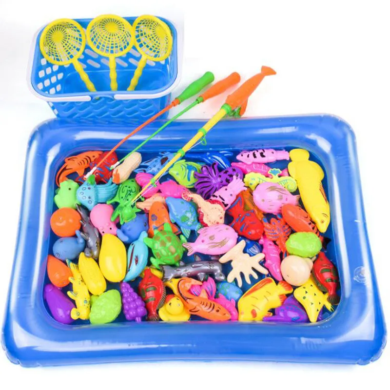 50 шт. рыболовная игра Магнитные Детские игрушки с надувной удочкой для бассейна для детей, играя в многогранную рыбку на открытом воздухе, Упражнение терпение