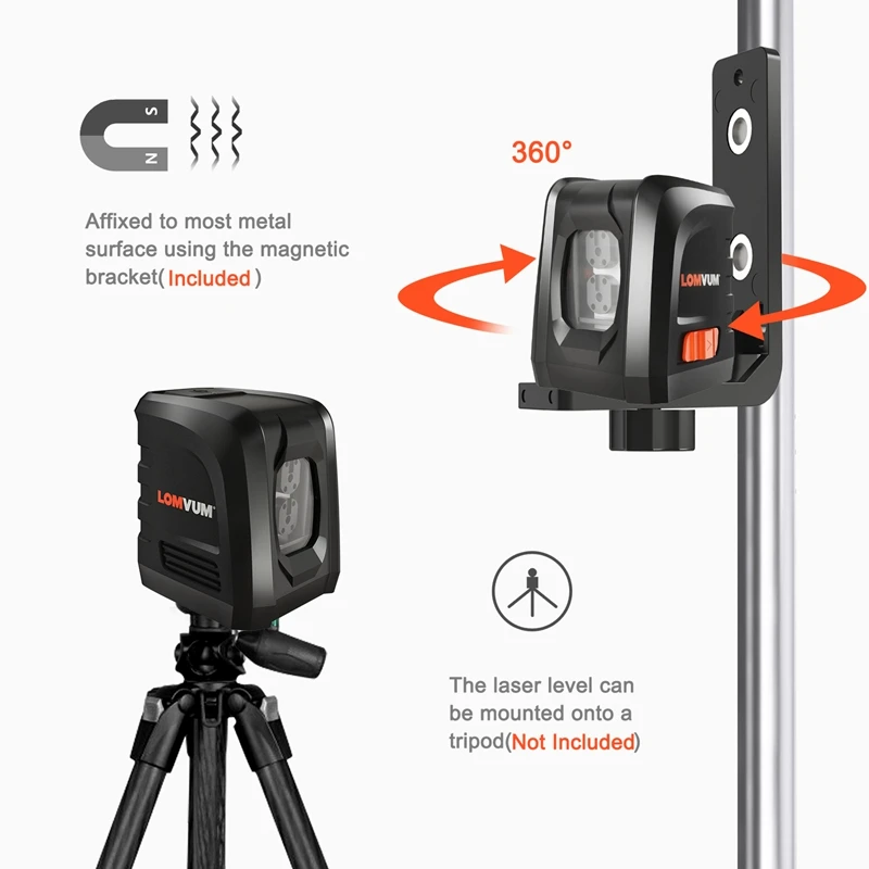  LOMVUM Mini láser nivel rotatorio 360 auto-nivelación Cruz Vertical Horizontal Línea Verde rayo roj