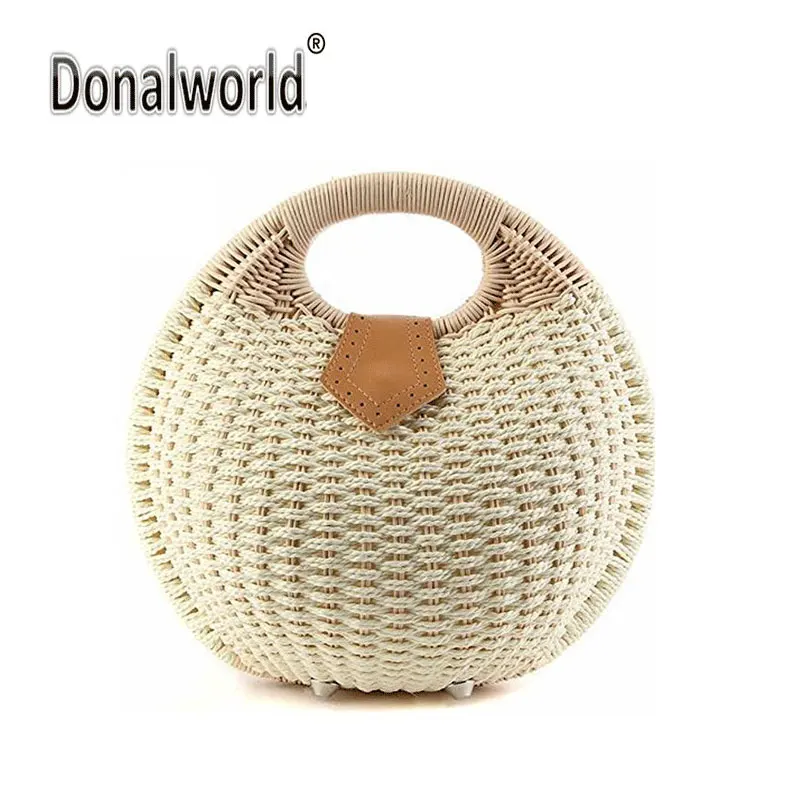 Donalworld 2018 новый раунд Соломенная пляжная сумка летние винтажные Малый чешского сумки круг ротанга сумка Shell клатчем