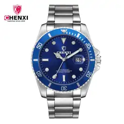 CHENXI синий Для мужчин платье серебряные часы из нержавеющей пятно Водонепроницаемый кварца Япония Роскошные Бизнес наручные часы для