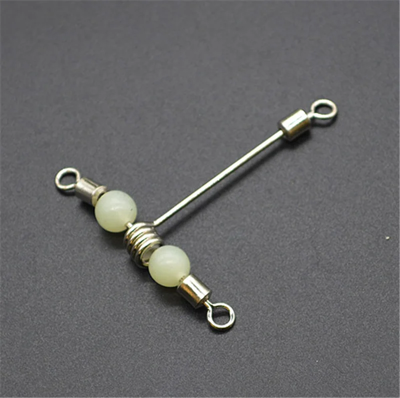 5pcs 3 Way Luminous T-shape Cross-line Rolling Swivel with Pearl Beads Fishing Swivels Fishhooks Fishing Connector