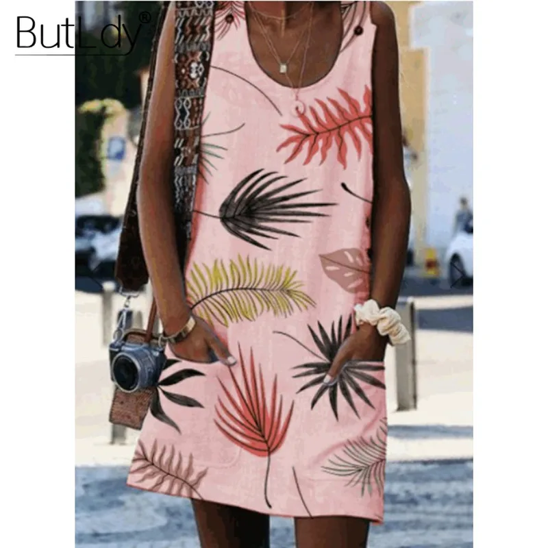Summer 2019 White Short Tank Dress Women Leaf Printed Sleeveless Sexy Dress Plus Size 5XL Button Casual A-Line Ladies Dresses