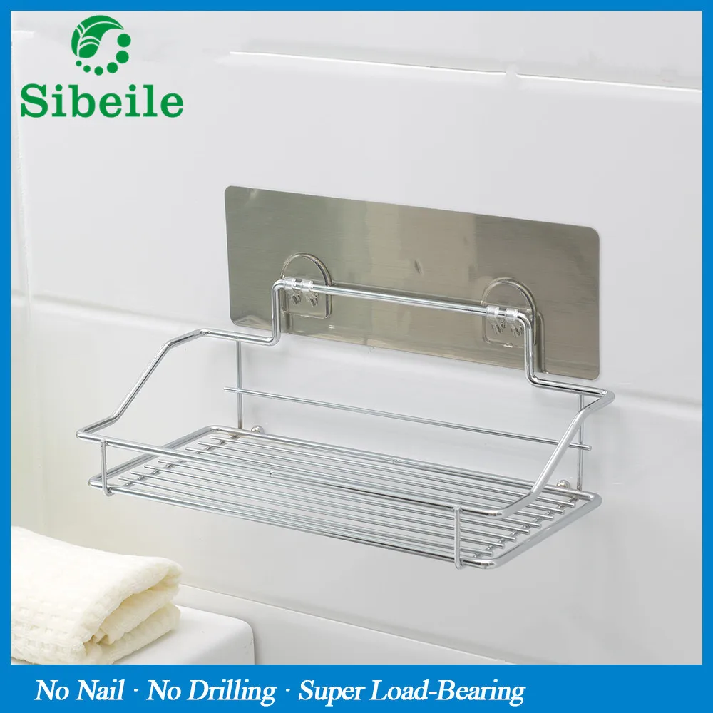 Bathroom Kitchen Suction Cup Metal Holder Storage Basket Shelve Organizer Stainless Steel SBLE