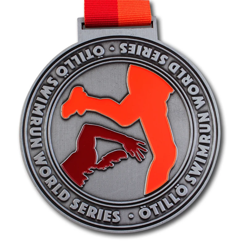 

custom medal sports award low price Customized Outdoor sports medal hot sales antique silver running medals with ribbons