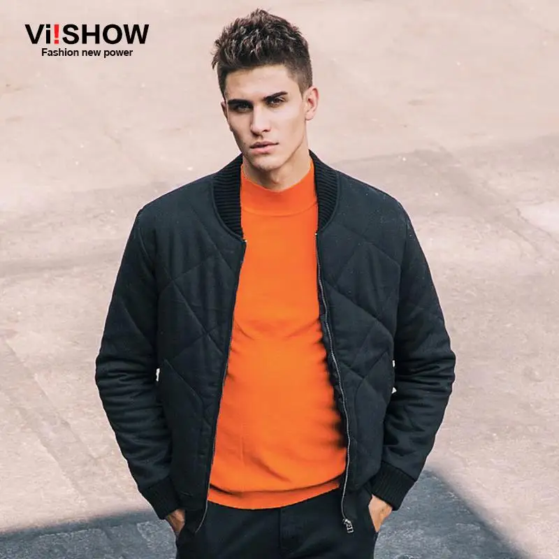 

Viishow Diamond pattern Design Black Winter Jacket Men Winter Coat Slim Fit Casual Cotton-Padded Mens Jacket Coat