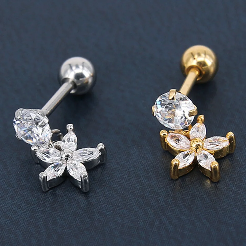 Gold Silver Plum Flowers Stud Earrings Surgical Steel Brinco Piercing