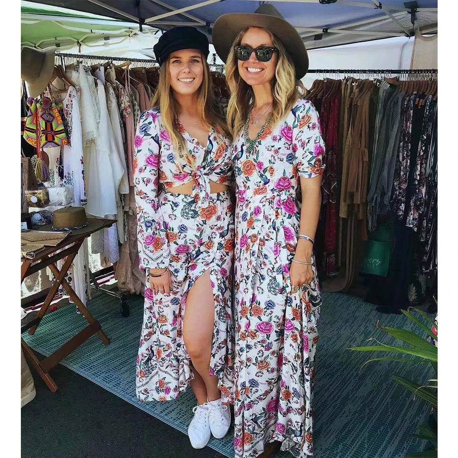 Длинное платье TEELYNN Boho 2020 с цветочным принтом хлопковое сексуальное v образным